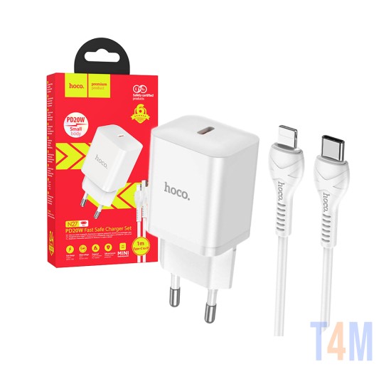 Hoco Innovative Charger Set N27 with Single Port PD20W (Type C to iPhone)(EU) White